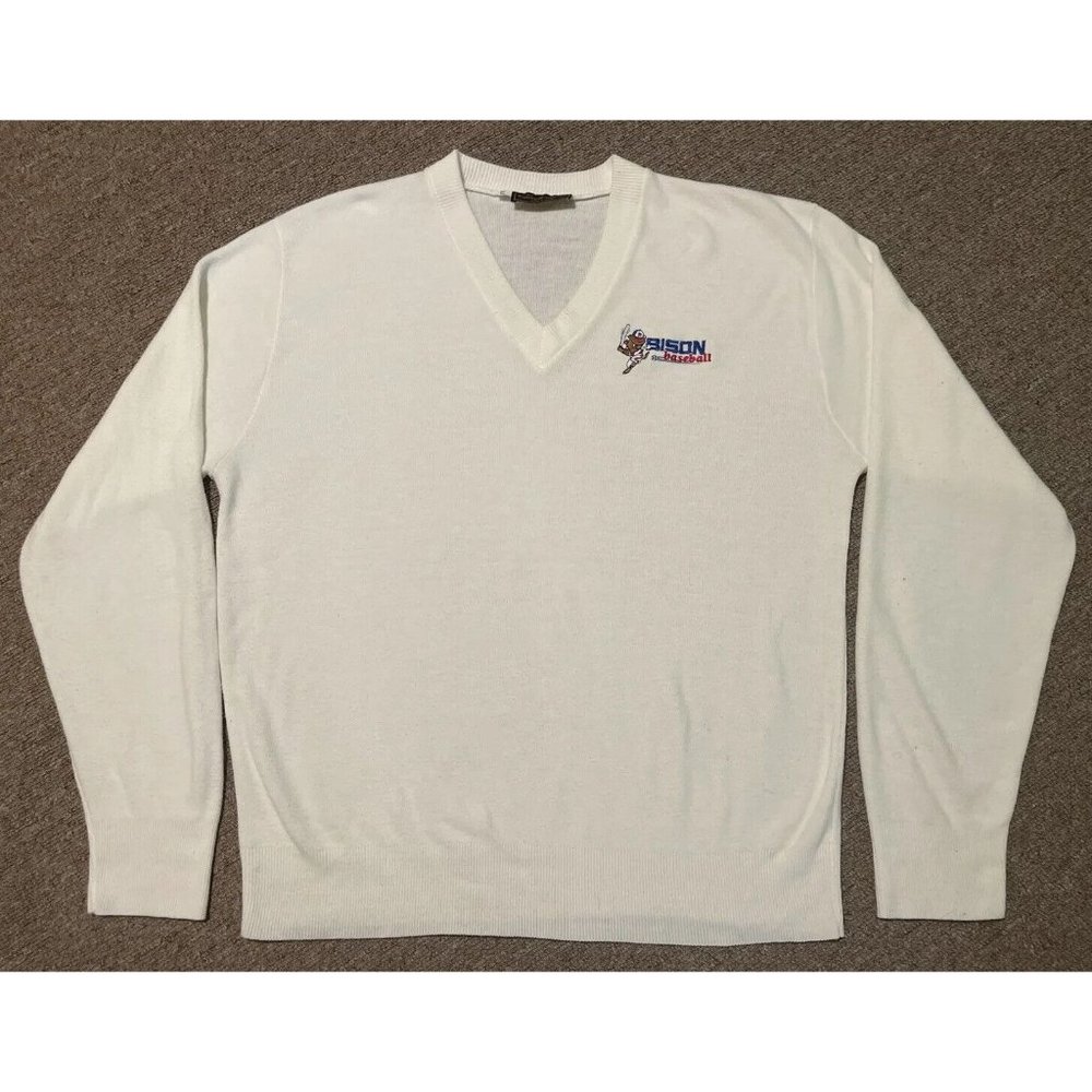 Vintage 80s XXL 2XL Buffalo Bisons MILB Baseball Andrew Rohan V-Neck Sweater USA